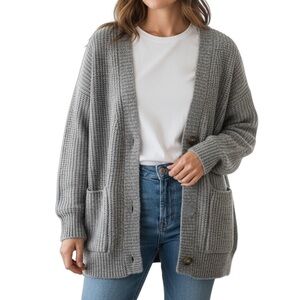 Steve Madden Gray Chunky Knit Cardigan Oversized Button Front Sweater Med 2340